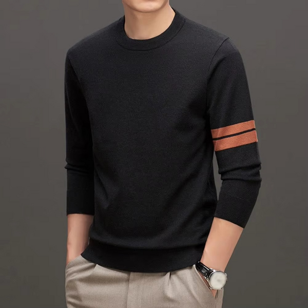 Men's Thick Knit Pullover Sweater with Stretch Cuffs and Hem