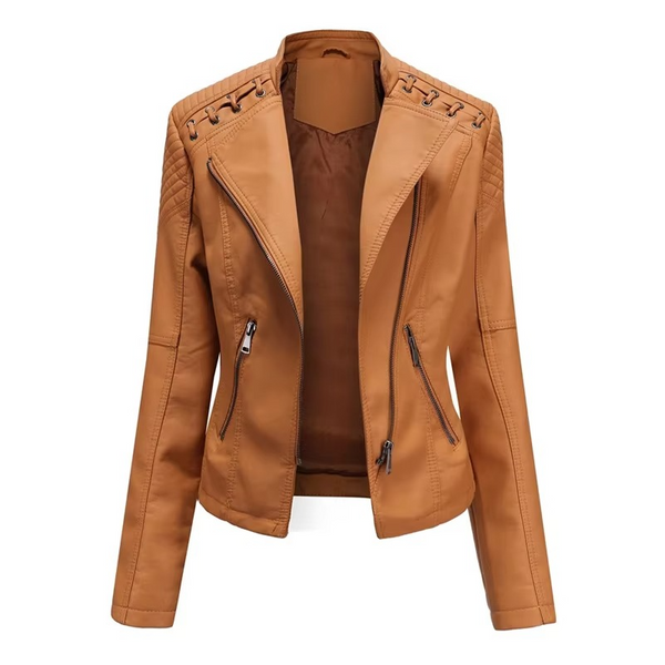 Women's PU Leather Motorcycle Jacket – Short Slim Fit, Zipper-Up, 12 Colors