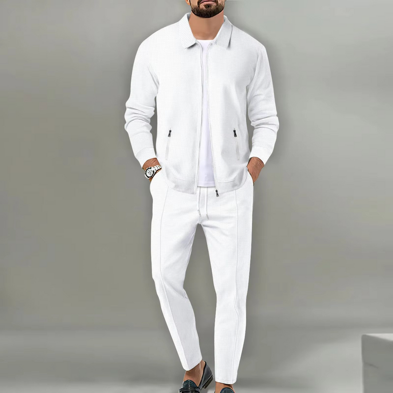 Men's 2-Piece Set Long Sleeve Polo Jacket Shirt with Matching Drawstring Pants