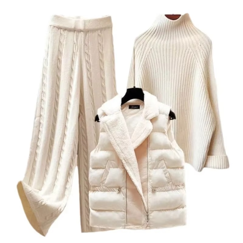 Women's Cozy Knit Three Piece Sweater and Wide Leg Pants Set