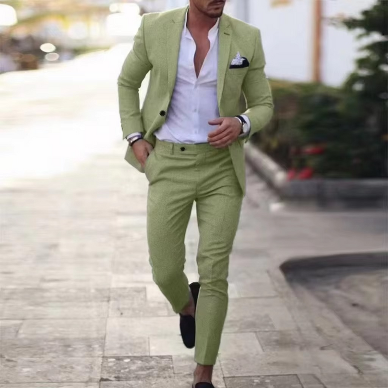 Men's Linen 2-Piece Blazer and Pants Suit Set for Weddings, Beach Parties, and Summer Events