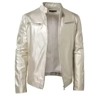 Men's Slim Fit PU Leather Jacket, Stand Collar, Anti‑Wind Motorcycle Style
