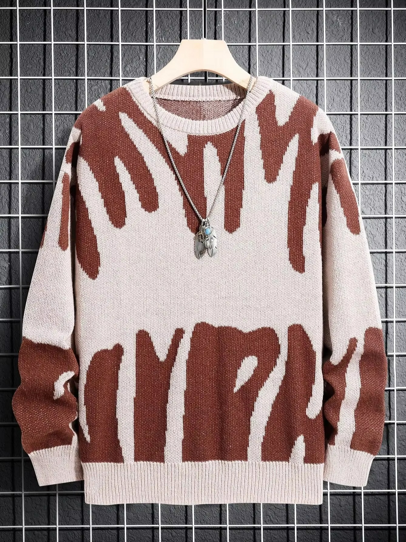 Men's Autumn Winter Jacquard Pattern Contrast Knit Pullover