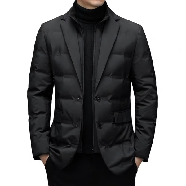 Men’s High Collar Winter Cotton Suit Coat with Zipper and Quilted Outer Layer