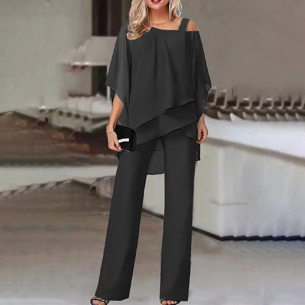 Women's Summer Two-Piece Set, Bat Sleeve Camisole Top with Sloping Shoulder and Loose Casual Irregular Pants