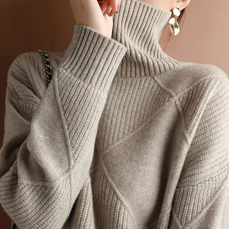Womens Turtleneck Oversized Knit Sweater Pullover Long Sleeve Solid Jumper Top