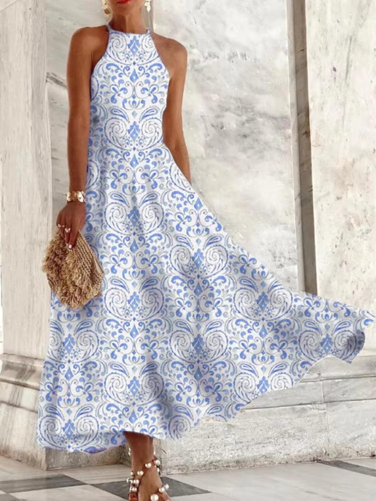 Summer Elegant Sleeveless Halter Maxi Dress for Women