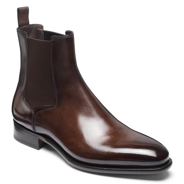 Men’s PU Brown Chelsea Boots, Classic British Ankle Boot for Business and Casual Wear
