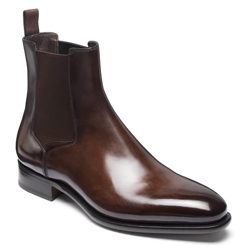 Men’s PU Brown Chelsea Boots, Classic British Ankle Boot for Business and Casual Wear