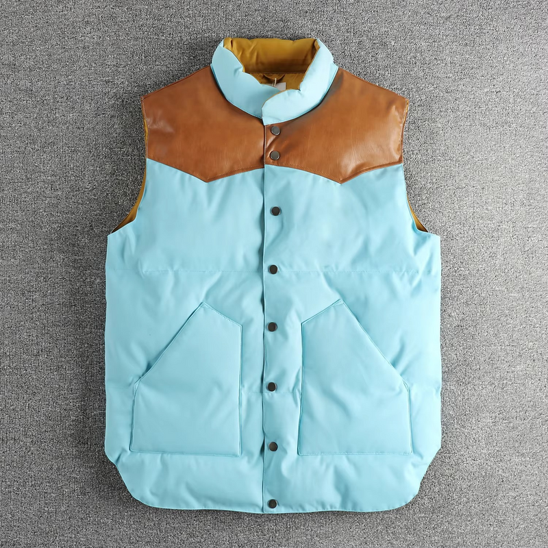 Retro PU Spliced Men’s Light Warm Sleeveless Vest