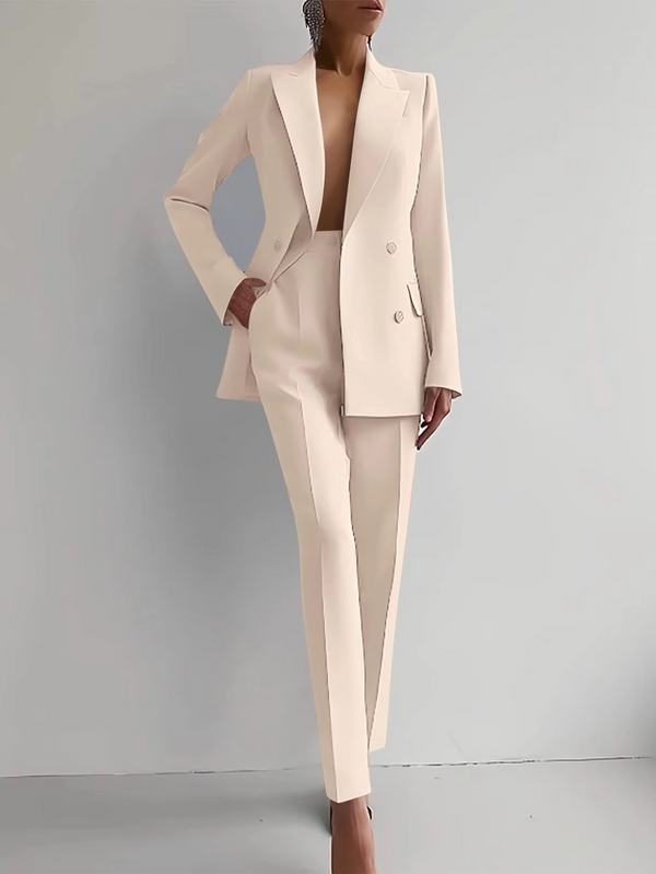 Women’s 2-Piece Solid Color Blazer and High-Waist Pants Set