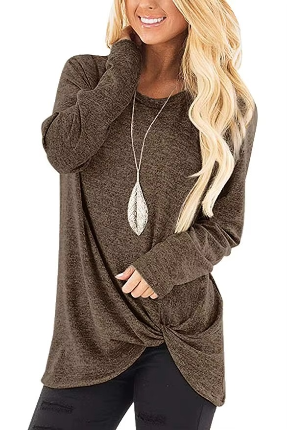 Women’s Cold Shoulder Long Sleeve Twist Knot Casual Tunic Top