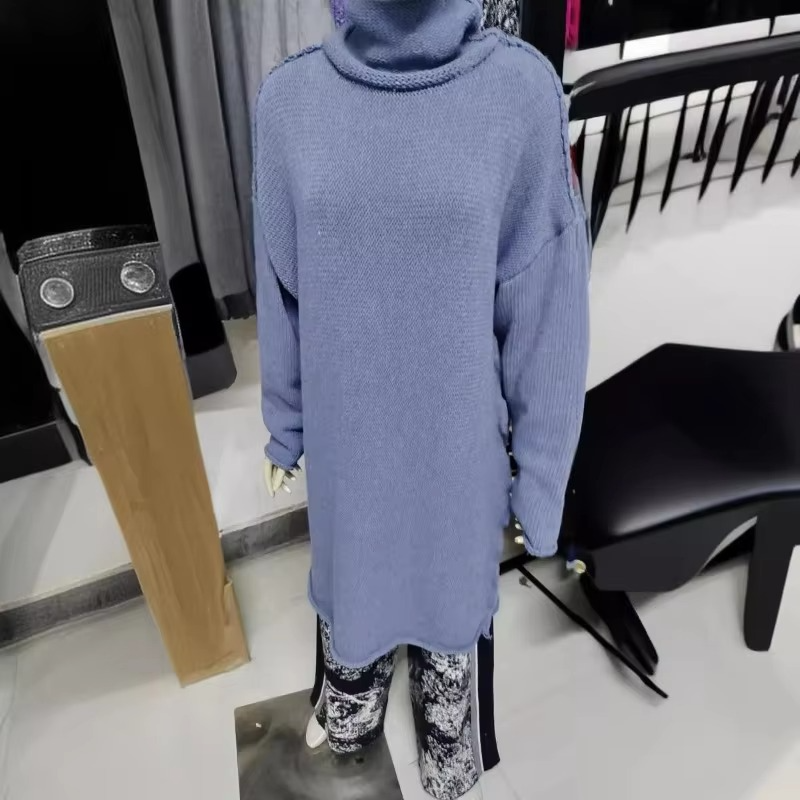 Women's Grey Pile Collar Sweater Pullover — Long Sleeve Autumn Top