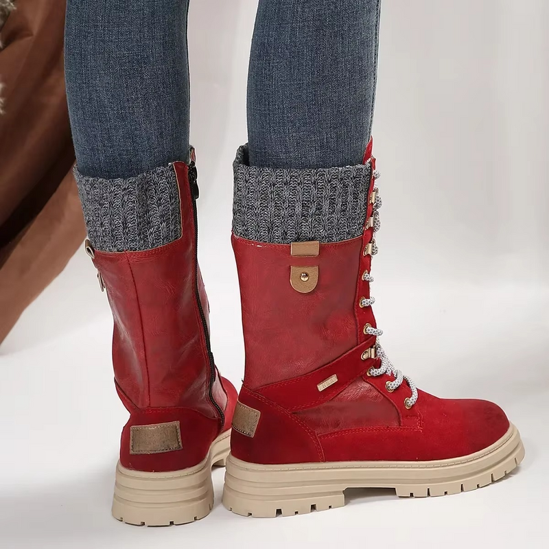 Retro Lace Up Mid Calf Winter Boots for Women