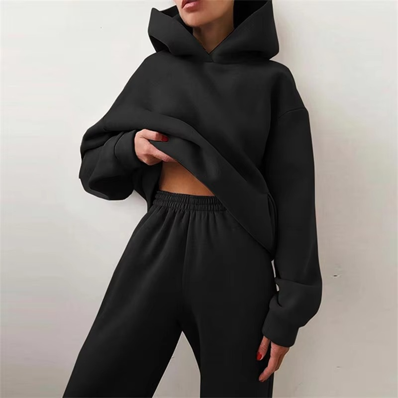 Women's Two Piece Tracksuit Set, Warm Oversized Hoodie and Long Pants for Fall Casual Wear
