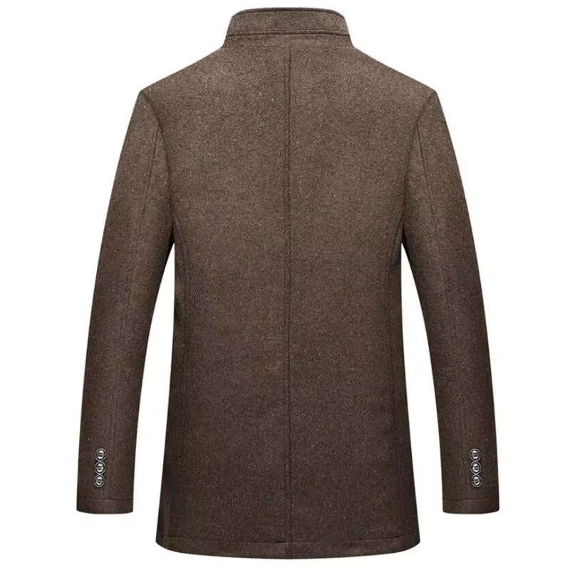 Men's Long Wool Winter Coat with Stand Collar and Detachable Vest