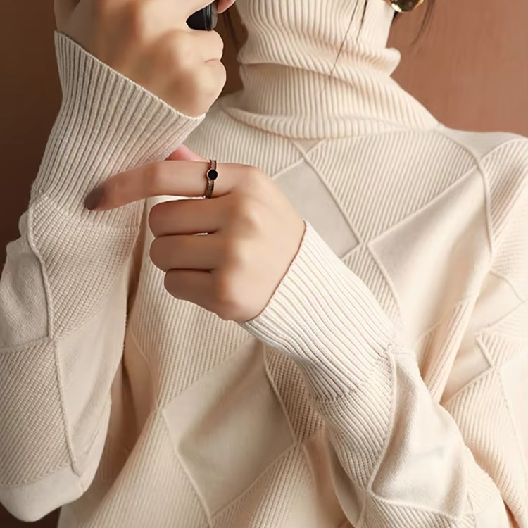 Womens Turtleneck Oversized Knit Sweater Pullover Long Sleeve Solid Jumper Top