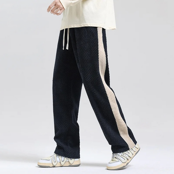 Men's High Waisted Wide Leg Elastic Drawstring Casual Trousers With Pockets