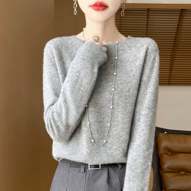 Women's Wool Blend Sweater, Loose Fit Crew Neck Knit Pullover for Fall and Winter