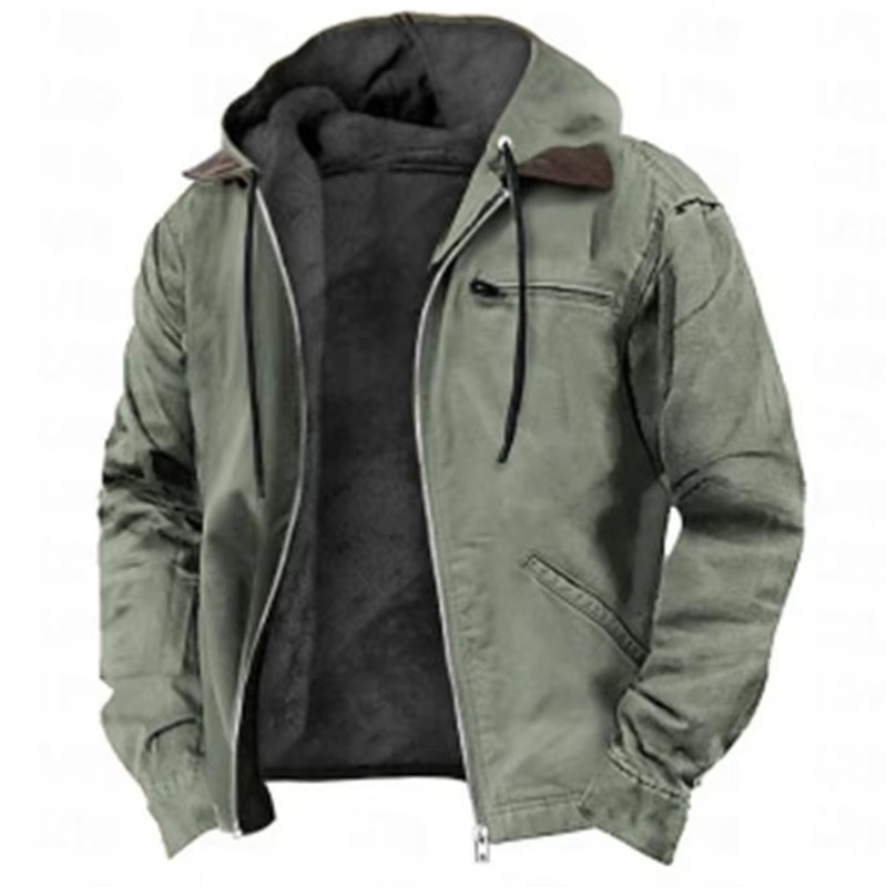 Men's Winter Fleece Hooded Jacket with Zipper Pockets