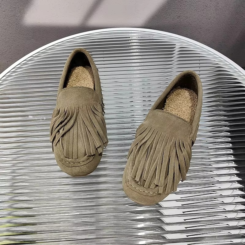 Women's Spring 2024 Mossy Cowhide Tassel Flats