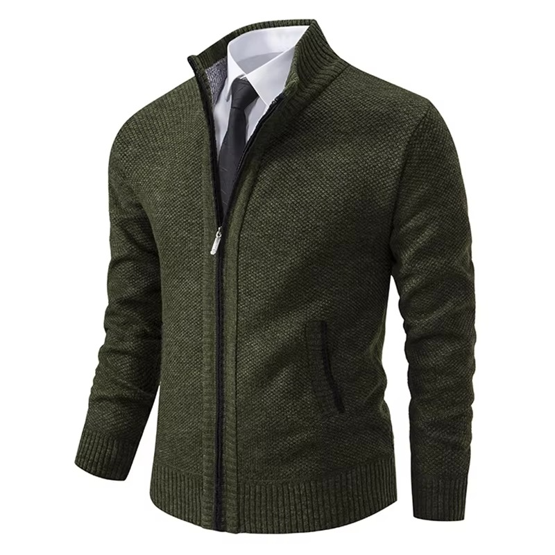 Men's Fleece Lined Stand Collar Zip Cardigan — Warm Casual Sports Coat for Fall and Winter