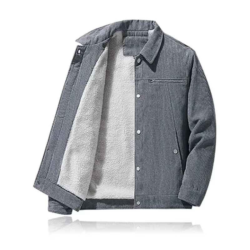 Men's Corduroy Fleece-Lined Cotton Coat for Autumn and Winter
