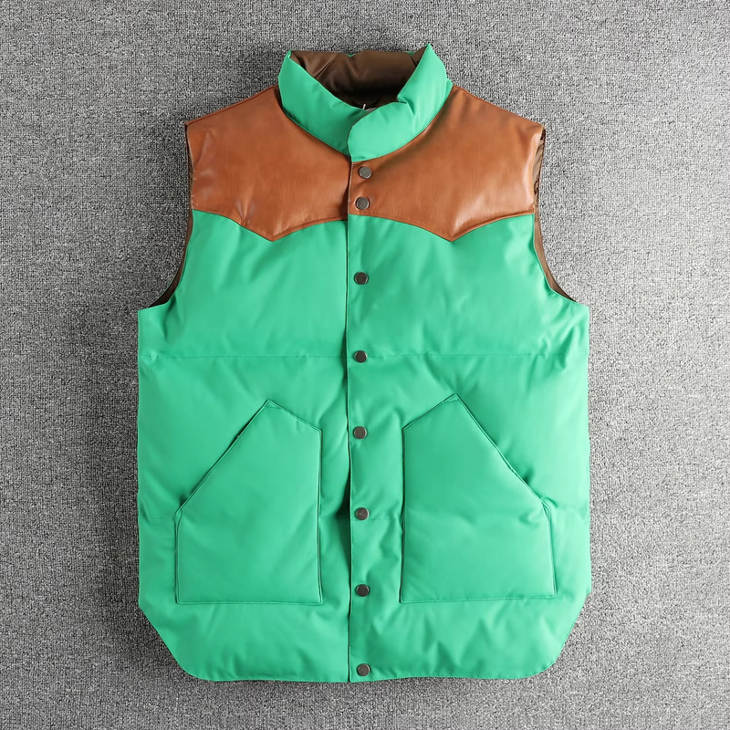 Retro PU Spliced Men’s Light Warm Sleeveless Vest