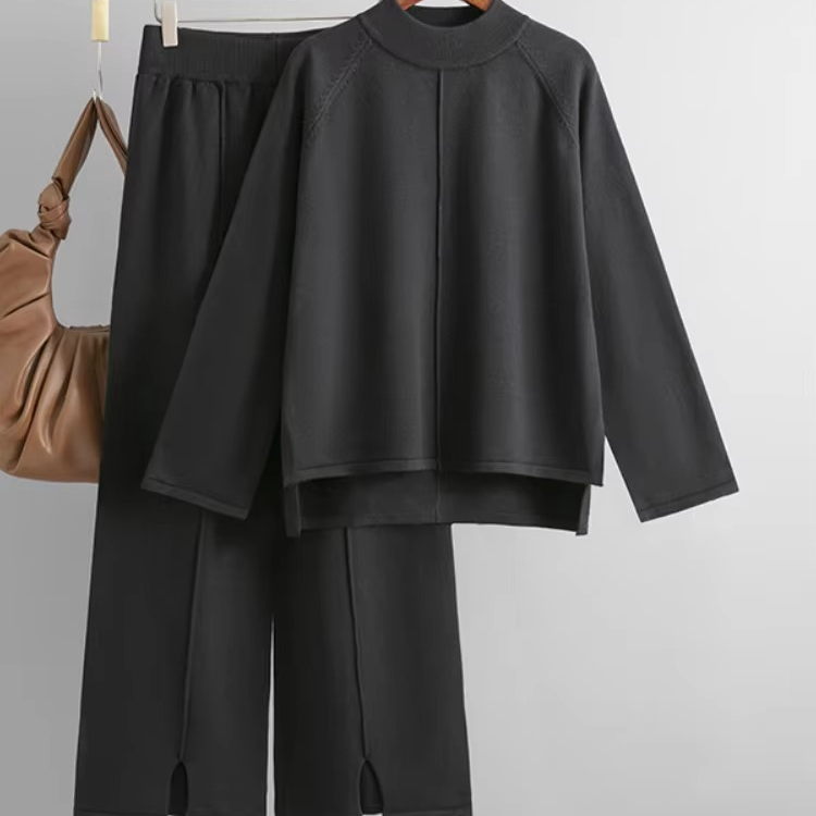 Cozy Knit Two-Piece Sweater and Wide-Leg Pant Set for Women