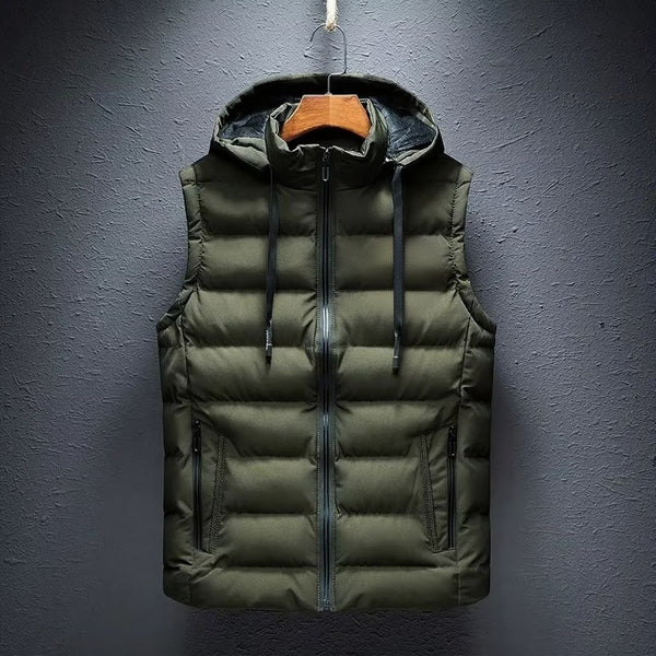Men's Hooded Sleeveless Cotton Padded Vest, Casual Zipper Waistcoat, Plus Size up to 6XL
