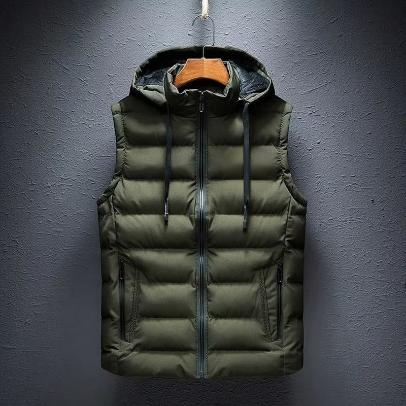 Men's Hooded Sleeveless Cotton Padded Vest, Casual Zipper Waistcoat, Plus Size up to 6XL