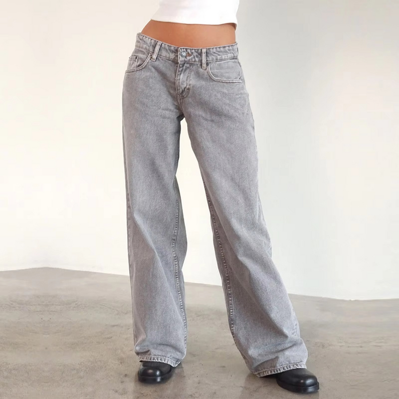 Retro Washed Mid Waisted Straight Leg Jeans for Women