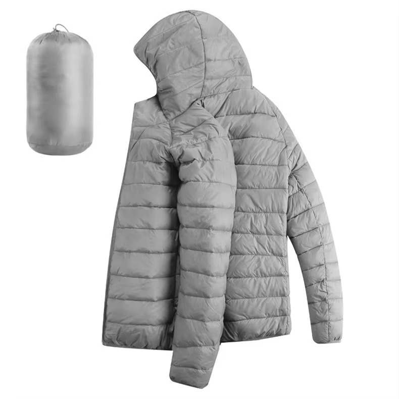 Men's Lightweight Hooded Cotton Down Jacket with Zip Pockets – Casual Winter Parka