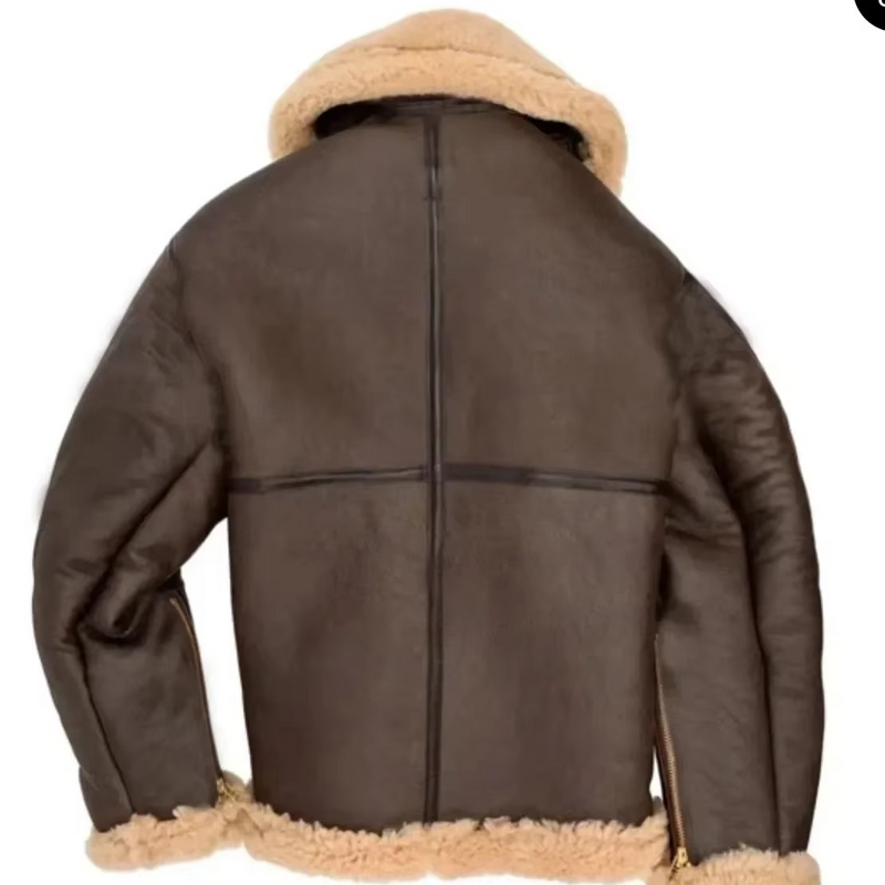 Men's Faux Leather Autumn Winter Coat with Warm Lining and Zippered Pockets