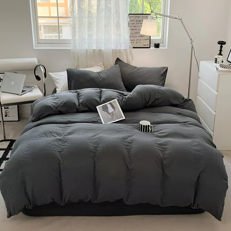 Dark Gray Brushed Duvet Cover Set with Pillowcases