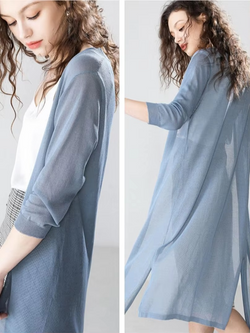 Lightweight Women's Long Knit Cardigan — Summer to Autumn Layering Poncho