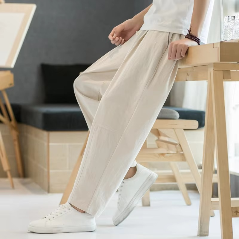 Men’s Cotton Linen Elastic Waist Harem Pants for Everyday Comfort