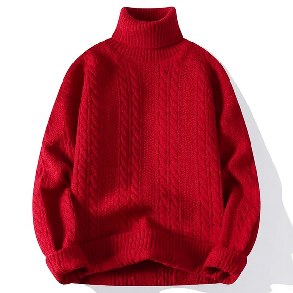 Autumn Winter Vintage Men's Solid Turtleneck Knit Sweater