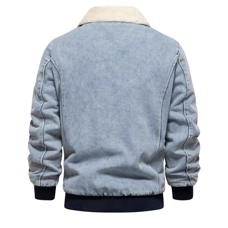 Men's Fleece Lined Denim Jacket with Faux Fur Collar