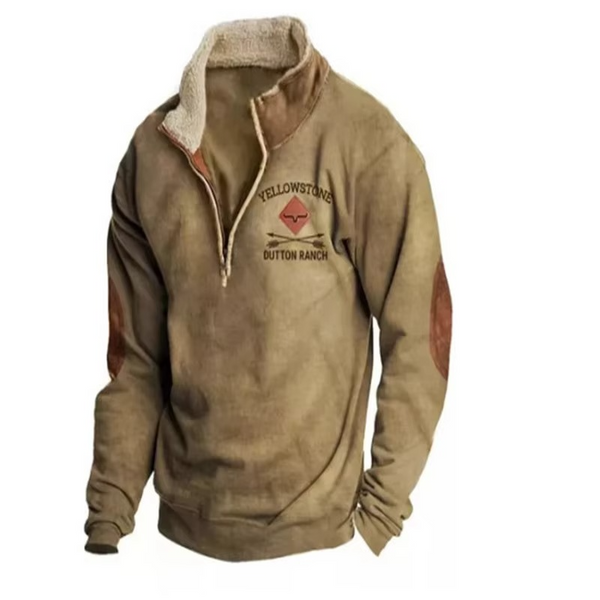 Men’s Retro 3D Printed Hooded Jacket with Leather Collar and Zipper Closure