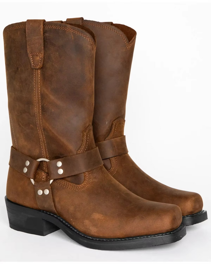 Men's Retro Western Cowboy Boots – Mid Calf PU Leather Slip-On Boots (US Sizes 6–13)