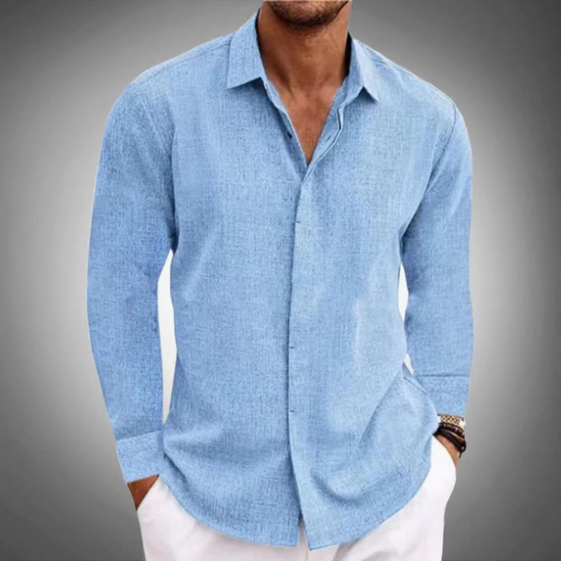 Men's Classic Solid Color Long Sleeve Button-Down Shirt