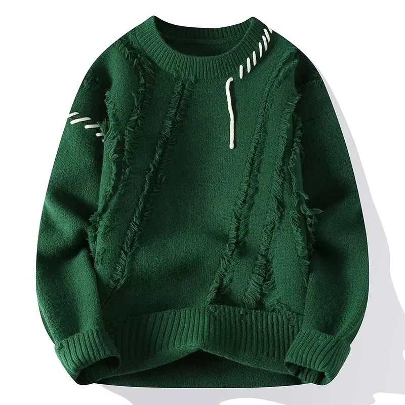 2025 Mens Streetwear Ripped Knit Sweater Warm Hip Hop Pullover for Winter and Autumn