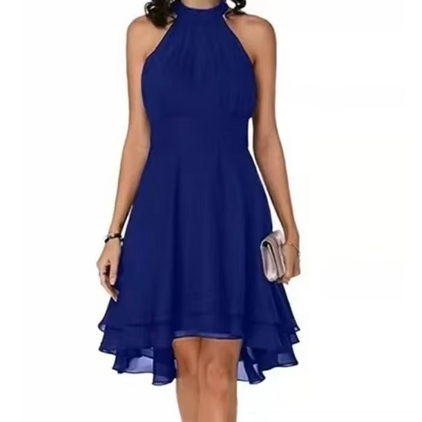 Elegant Sleeveless Halter Neck Ruffle Hem Summer Dress for Women