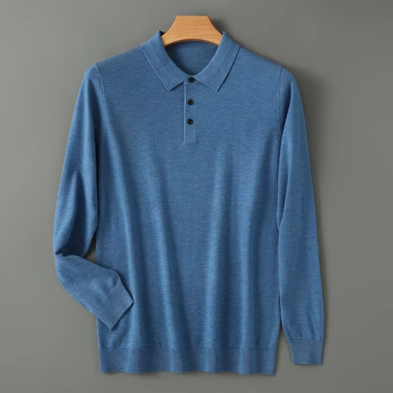 Men's Merino Wool Polo Collar Sweater Pullover