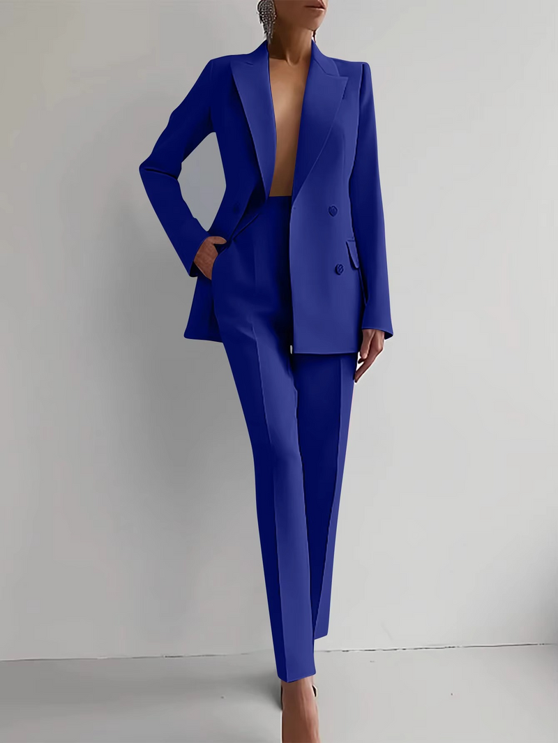 Women’s 2-Piece Solid Color Blazer and High-Waist Pants Set