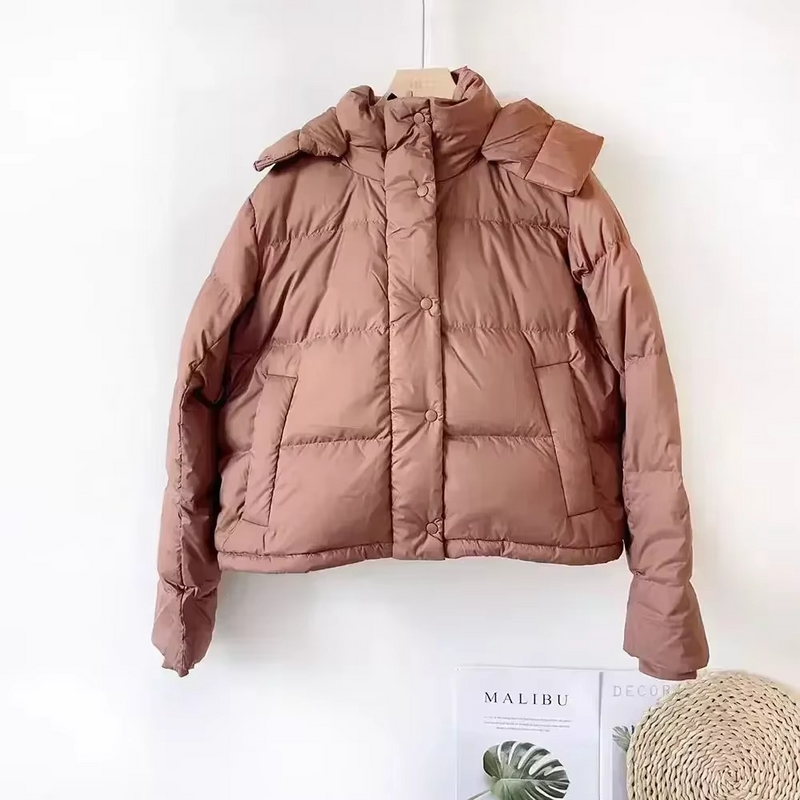 Women's Winter Down Jacket with Detachable Hood, Thickened Puff Coat