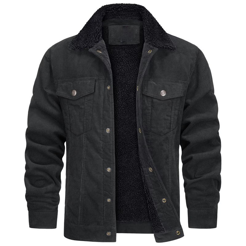 Men’s Corduroy Fleece-Lined Winter Jacket – Warm Casual Utility Coat