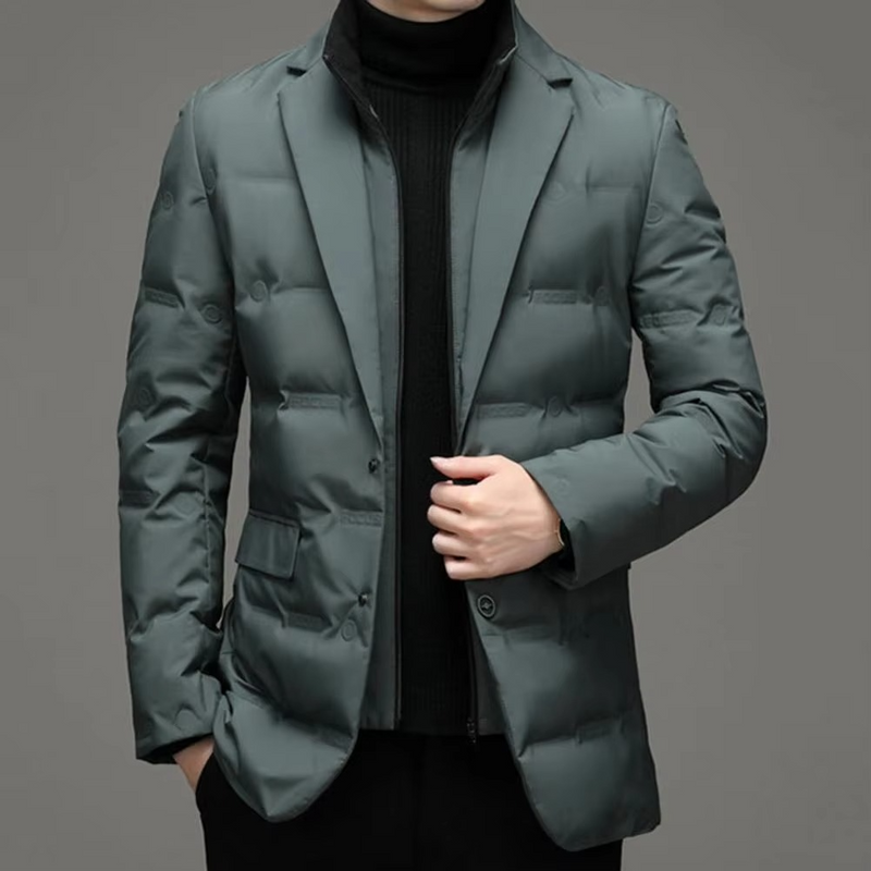 Men’s High Collar Winter Cotton Suit Coat with Zipper and Quilted Outer Layer