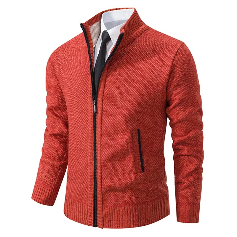 Men's Fleece Lined Stand Collar Zip Cardigan — Warm Casual Sports Coat for Fall and Winter